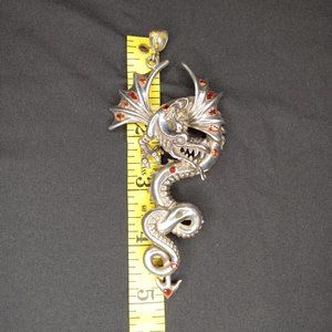 .999 Solid Sterling Silver Rare Very Large Dragon Pendant